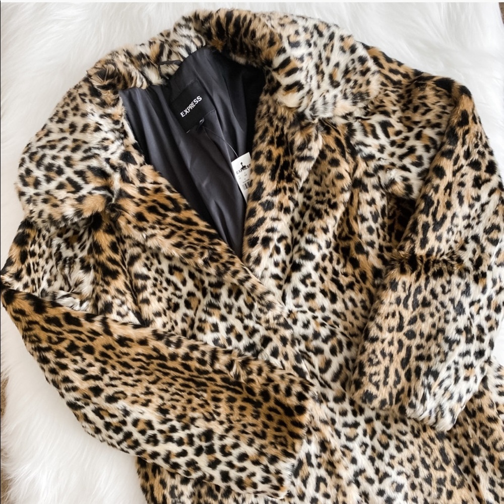 NWT [express] leopard print faux fur coat - Picture 4 of 7
